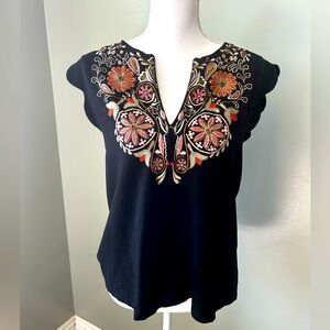 Anthropologie Akemi + Kin Black Blouse with Colorful Embroidery